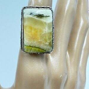 Handcrafted Multicolor Calcite Silver Plated Cocktail Ring Size 6